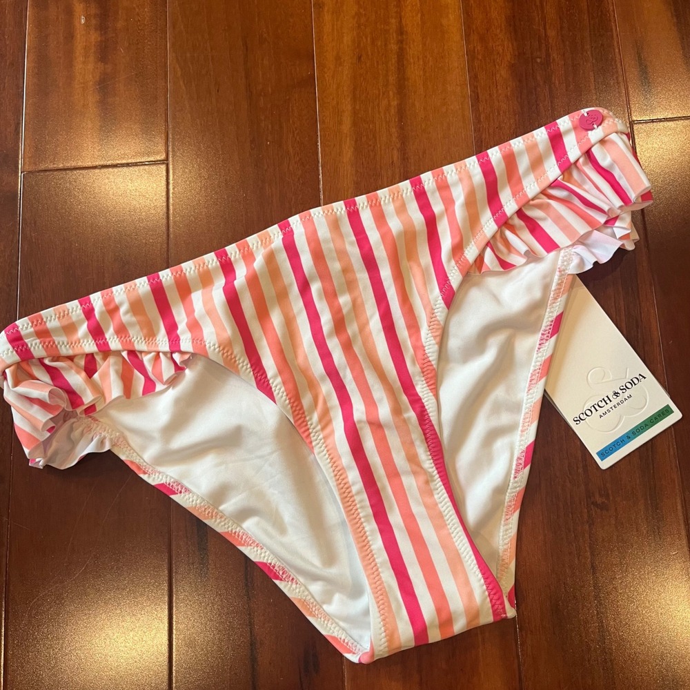Scotch Soda Stripe Bikini Bottom‎ Orange Pink Ruffle Swim New Size Small